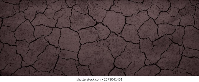 Cracked earth background with a brown color. The background features a textured, dry, and rugged brown surface, ideal for earthy designs. Dry cracked soil texture background. Brown background vector.