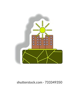 cracked earth and buildings, drought in city