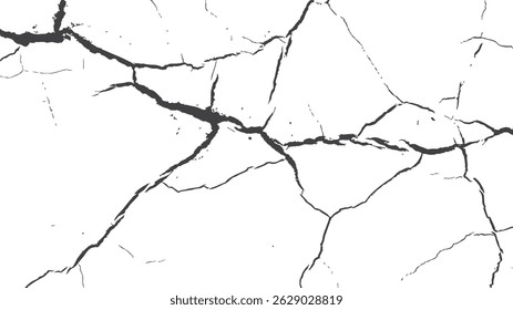 Cracked earth sketch texture in high quality. Dry soil and desert look for vector use. Concrete wall pattern on transparent white layout.