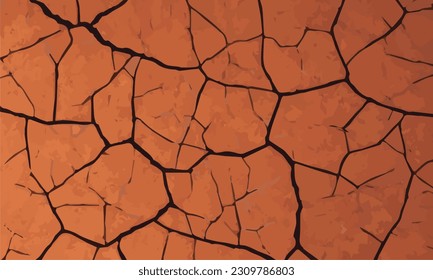 Cracked earth, cracked soil. dry and broken orange soil vector background