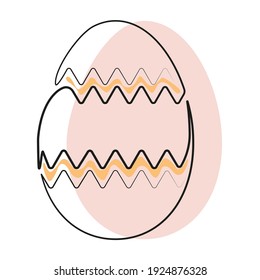 Cracked Easter Egg continuous one line drawing, isolated, pink egg shape with yellow cracked shape stripes. Vector illustration Hand drawn for simple logo, icon or emblem for Happy Easter Day   