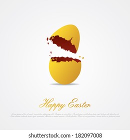 Cracked easter egg, isolated on white and place for text 