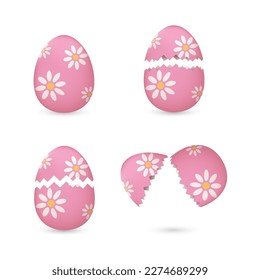 Cracked easter eggs painted with flowers set