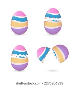 Cracked easter eggs painted with stripes set 