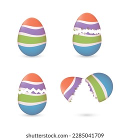 Cracked easter eggs painted with stripes set 