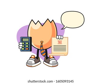 Cracked egg accountant with speech bubble cartoon. Mascot Character vector.