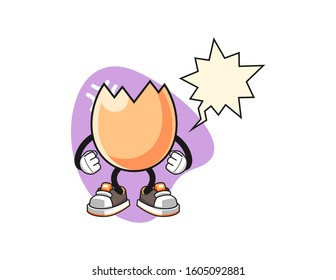 Cracked egg angry with speech bubble cartoon. Mascot Character vector.