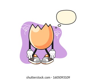 Cracked egg broken spirit with thought bubble cartoon. Mascot Character vector.