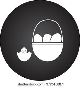 Cracked egg chick icon on colorful round background