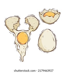 gecrackte Eiersammlung mit farbigem Handziehstil. Ei-Vektorgrafik