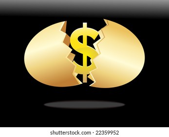 cracked egg, containing dollar inside, vector illustration