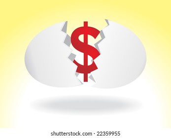 cracked egg, containing dollar inside, vector illustration