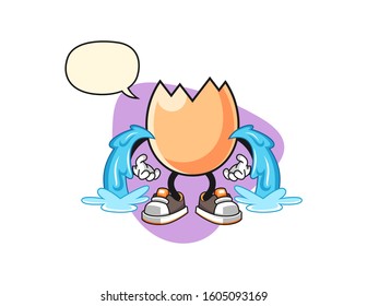 Cracked egg cry with speech bubble cartoon. Mascot Character vector.