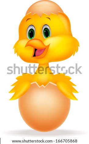 Cracked egg with cute bird inside