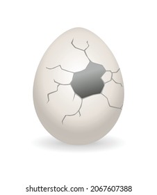 Ei gebrochen. Eggshell Cracking-Etappe. Realistisches Hühnerei mit zerbrochenem Ei. Gestaltungselement des zerbrechlichen Eis