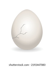 Cracked egg. Eggshell cracking stage. Realistic chicken egg with broken eggshell. Design element of fragile broken egg