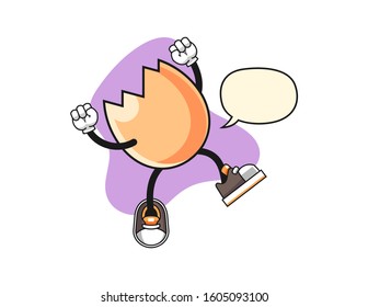 Cracked egg excited with speech bubble cartoon. Mascot Character vector.
