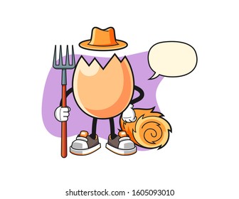 Cracked egg farmer with speech bubble cartoon. Mascot Character vector.