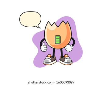 Cracked egg full power with speech bubble cartoon. Mascot Character vector.