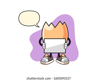 Cracked egg hold banner with speech bubble cartoon. Mascot Character vector.