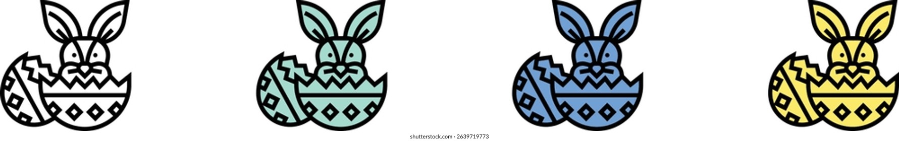cracked egg icon. Outline, Green, Blue and Yellow Style Design Isolated On White Background