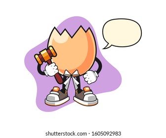 Cracked egg judge with speech bubble cartoon. Mascot Character vector.