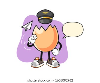 Cracked egg pilot with speech bubble cartoon. Mascot Character vector.