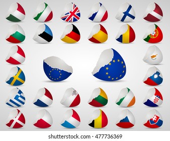Cracked egg shell with European union countries flags