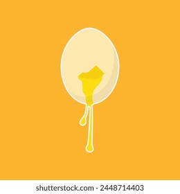 Huevo agrietado con cáscara y yema aislados sobre fondo de color. Ilustración vectorial.