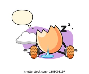 Cracked egg sleep with thought bubble cartoon. Mascot Character vector.