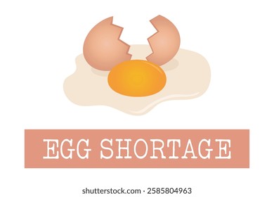 Cracked egg and spilled yolk symbolizing egg shortage and high prices. Vector illustration.