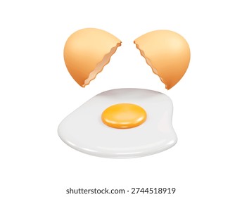 Cracked egg and sunny side up icon 3d render illustration