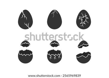 cracked egg vector, broken egg silhouette style