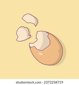 Cracked Egg Vector Icon Illustration with Outline for Design Element, Clip Art, Web, Landing page, Sticker, Banner. Flat Cartoon Style