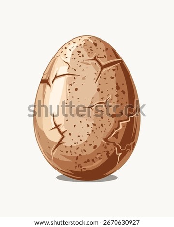 Cracked egg vector illustration. Detailed texture and realistic shell imperfections. Food vector illustration.