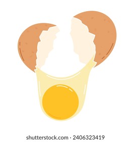 Cracked egg with yolk. Flat vector illustration isolated on white background
