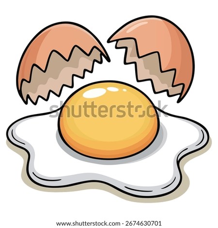 Cracked Egg with Yolk and Shell – Cartoon Vector Illustration of Fresh Food Ingredient