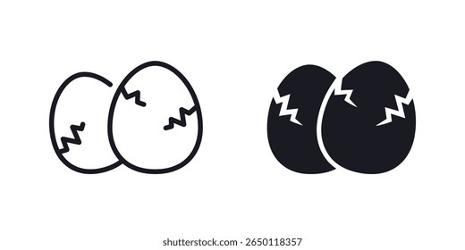 cracked eggs icons, hatching line and solid design