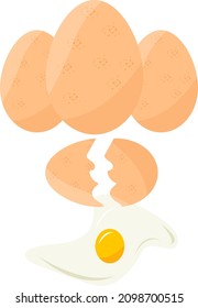 Cracked eggs, illustration, vector on a white background.