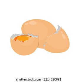 Cracked eggs with orange and white filling. Vector illustration