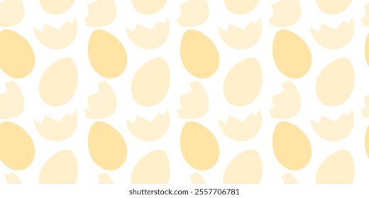 Cracked eggshell and Easter eggs Seamless Pattern in trendy monochrome yellow. Easter banner concept