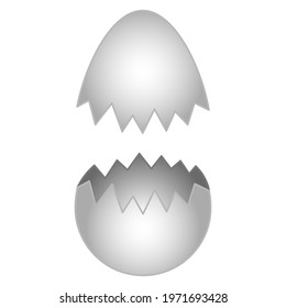 Cracked eggshell. Two shells from a chicken egg. Colored vector illustration. Eggshell shards. Zigzag edge. Cartoon style. Isolated white background. Idea for web design, invitations, postcards. 