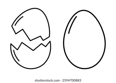 Cracked eggshell and whole egg Sticker Icon logo Pictogram Minimalistic Linear Design Element idea