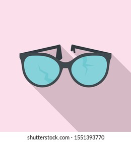 Cracked eyeglasses icon. Flat illustration of cracked eyeglasses vector icon for web design