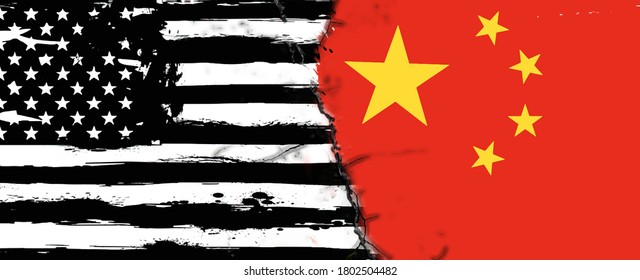 Cracked flags China-United States relations. Vector illustration. EPS 10