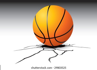 cracked floor with basketball