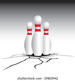 cracked floor with bowling pins