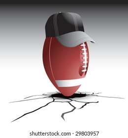 cracked floor with football cartoon with hat