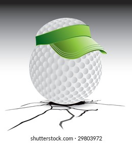 cracked floor with golf ball with visor
