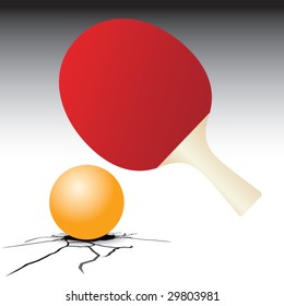 cracked floor with ping pong paddle